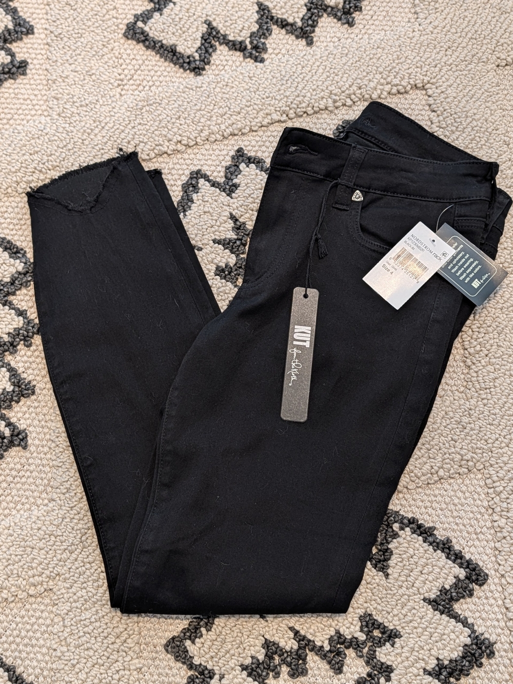 Kut from the Kloth Black High-Rise Skinny Jeans with Raw Hem
